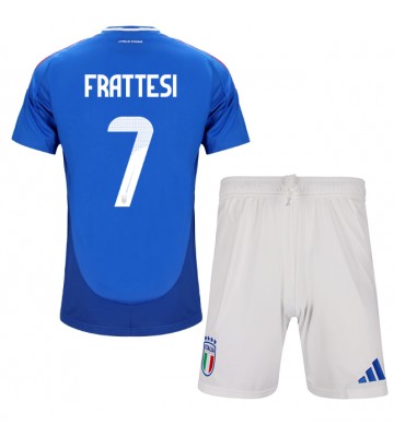 Italia Davide Frattesi #7 Primera Equipación Niños Eurocopa 2024 Manga Corta (+ Pantalones cortos)